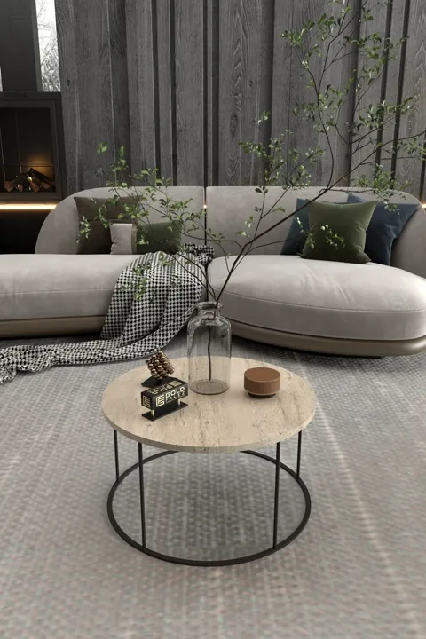 Terra Round Coffee Table Black Metal Legs - Beige