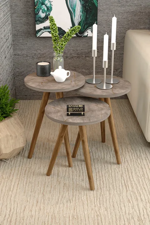 Square Coffee & Nesting Table Set Turned Wooden Legs - Multicolour