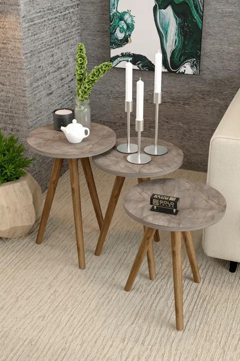 Square Coffee & Nesting Table Set Turned Wooden Legs - Multicolour