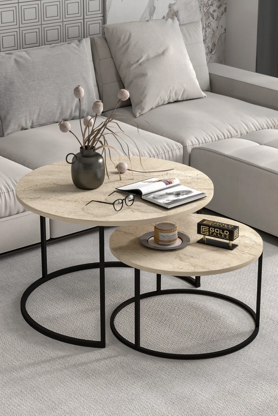 Bade 2-Piece Round Coffee Table - Beige