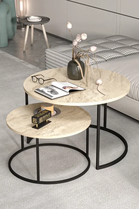 Bade 2-Piece Round Coffee Table - Beige