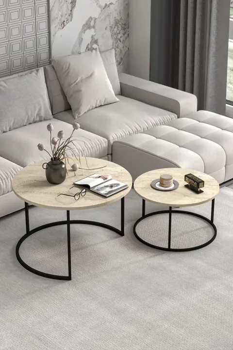 Bade 2-Piece Round Coffee Table - Beige