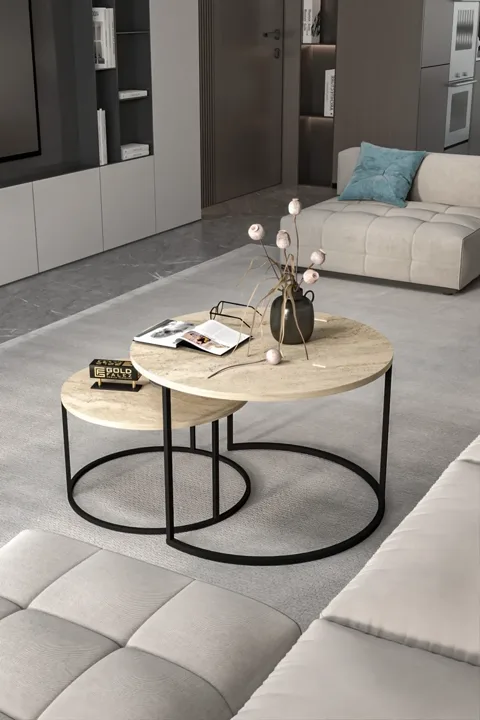 Bade 2-Piece Round Coffee Table - Beige