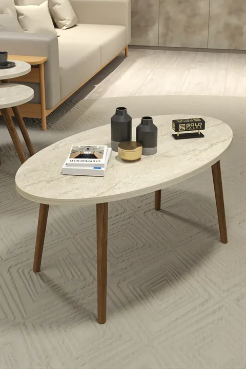 Turned Wooden Leg Oval Coffee Table - Ecru