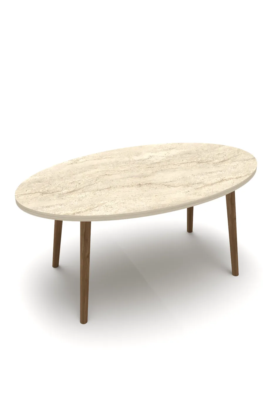 Ovaler Couchtisch mit gedrechselten Holzbeinen - Ekru