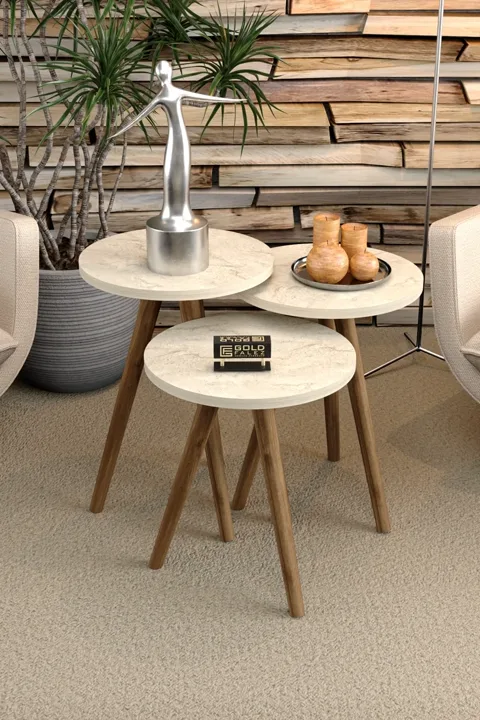 Square Coffee & Nesting Table Set Turned Wooden Legs - Beige