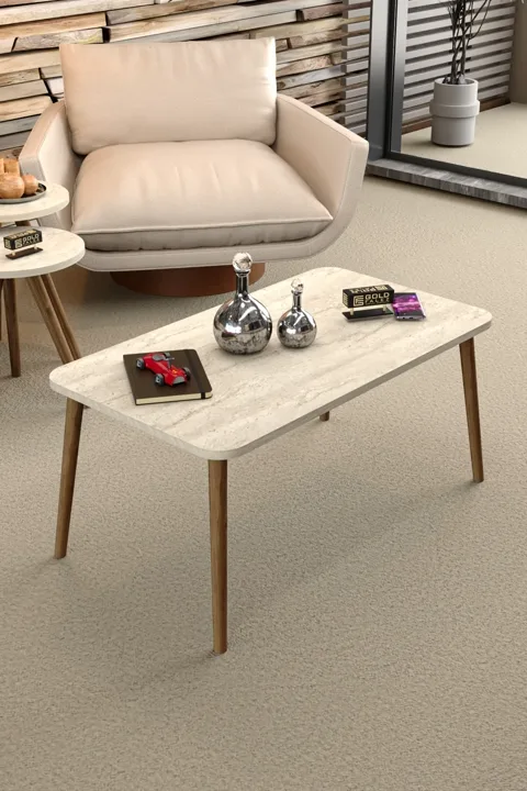 Square Coffee & Nesting Table Set Turned Wooden Legs - Beige