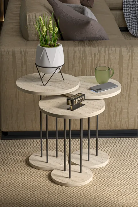Terra 3-Piece Round Nesting Table Set - Beige