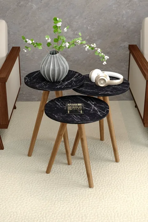 Square Coffee & Nesting Table Set Turned Wooden Legs - Black