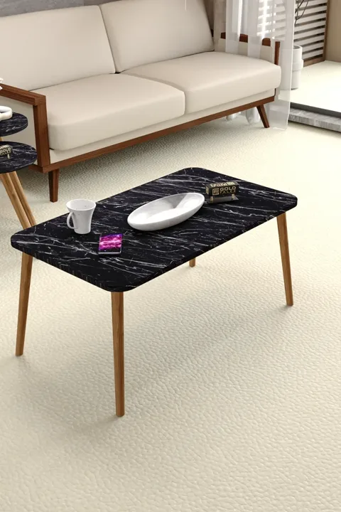 Square Coffee & Nesting Table Set Turned Wooden Legs - Black