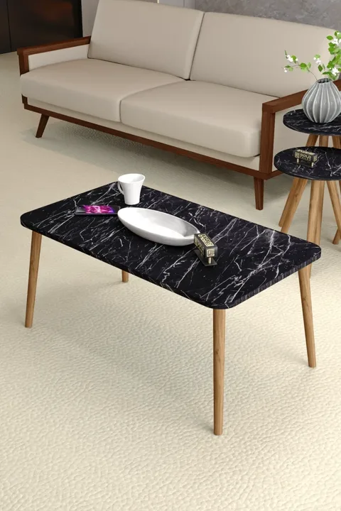 Square Coffee & Nesting Table Set Turned Wooden Legs - Black