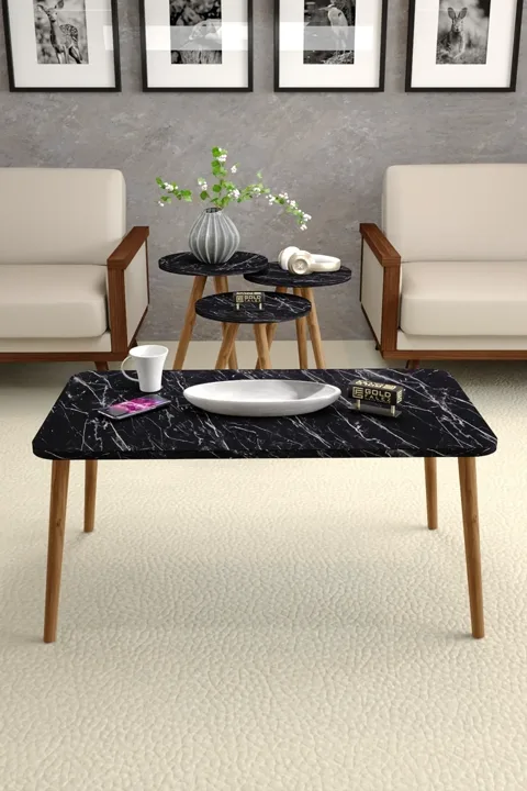Square Coffee & Nesting Table Set Turned Wooden Legs - Black