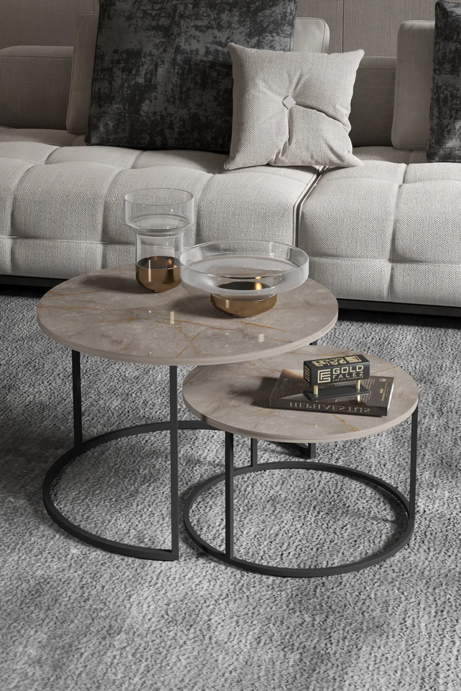 Bade 2-Piece Round Coffee Table - Multicolour