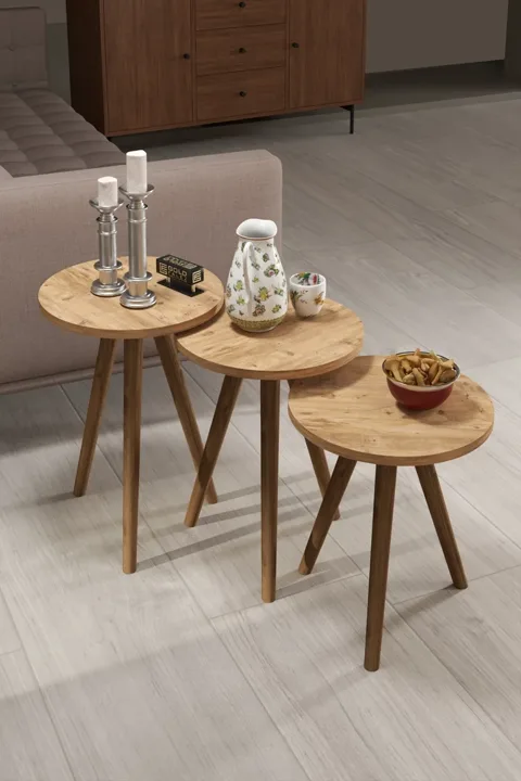 Turned Wooden Leg Oval Coffee & Nesting Table Set - Brown