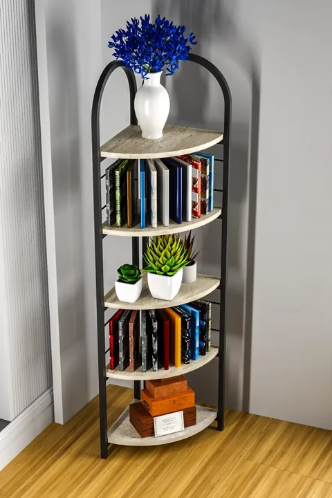 Bohemian Corner Bookcase & Planter Stand - Beige