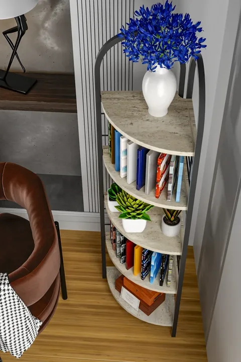 Bohemian Corner Bookcase & Planter Stand - Beige