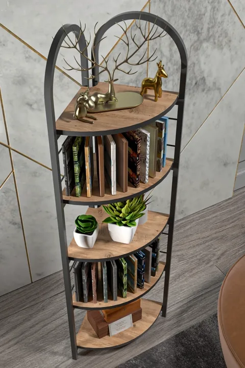 Bohemian Corner Bookcase & Planter Stand - Brown