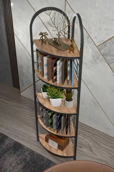 Bohemian Corner Bookcase & Planter Stand - Brown