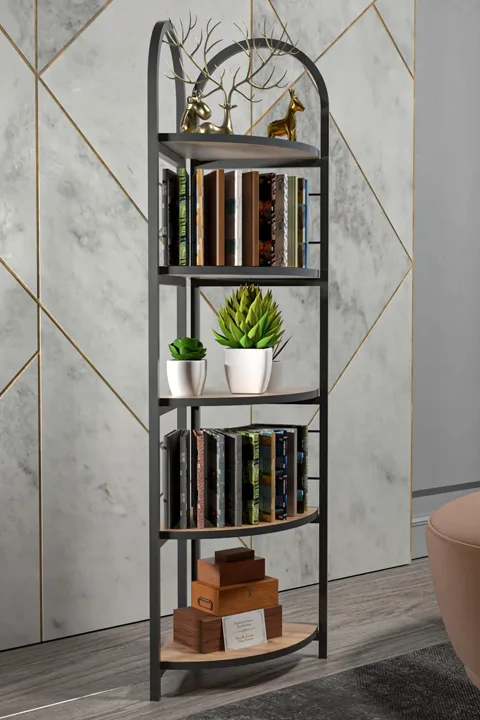 Bohemian Corner Bookcase & Planter Stand - Brown