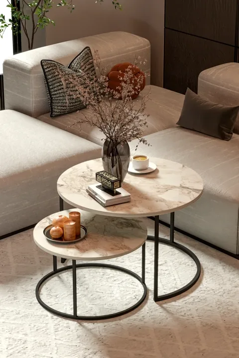 Bade 2-Piece Round Coffee Table - Ecru