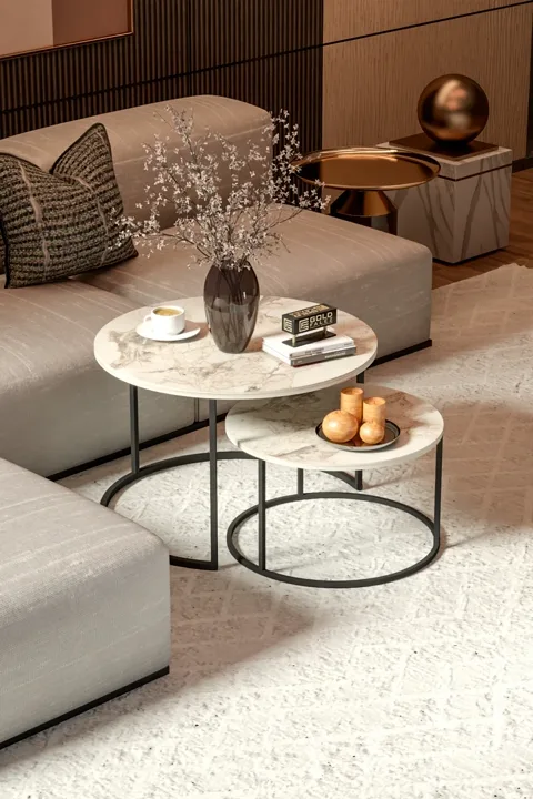 Bade 2-Piece Round Coffee Table - Ecru
