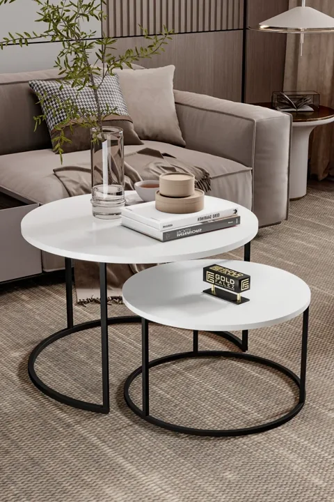 Bade 2-Piece Round Coffee Table - White
