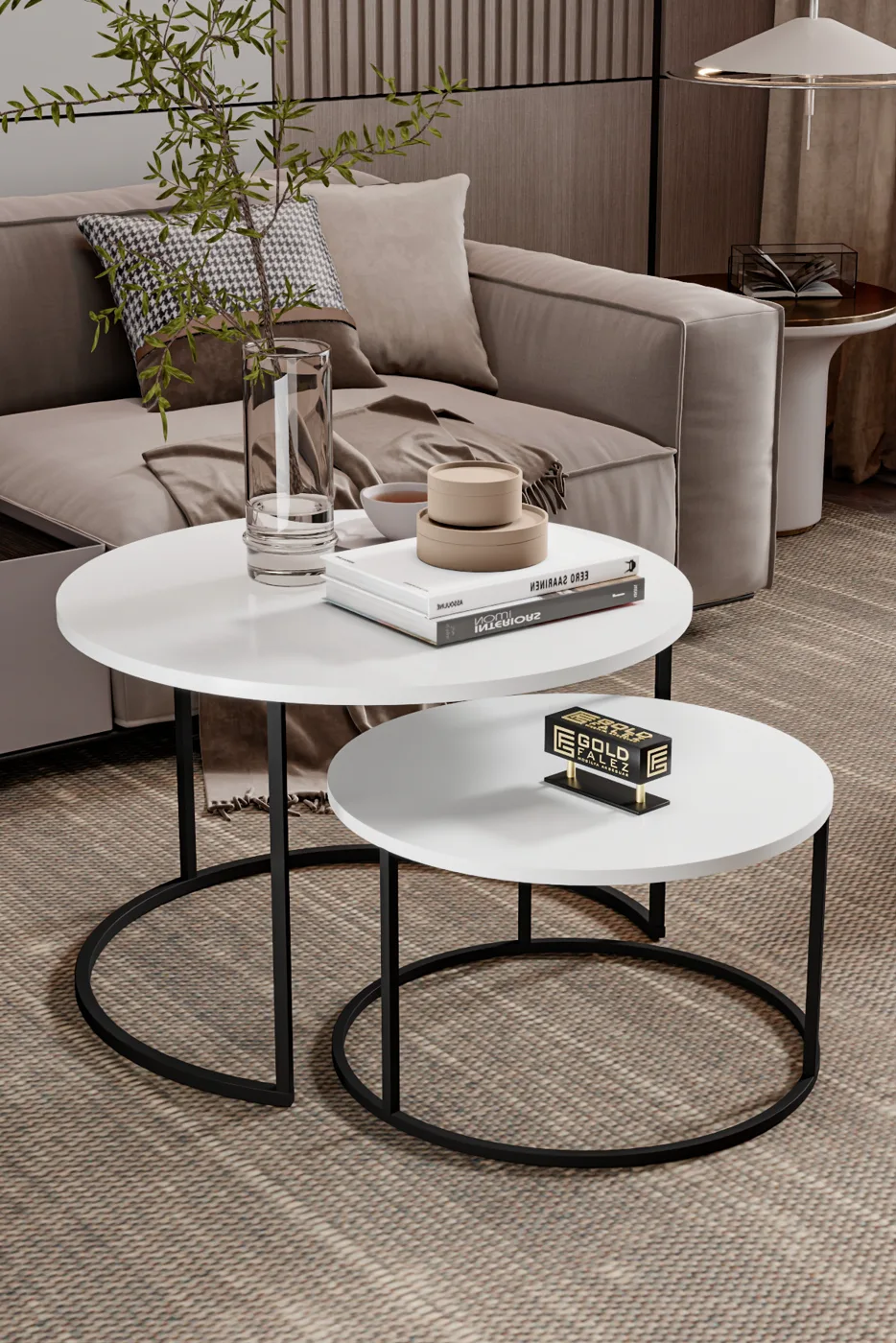 Bade 2-Piece Round Coffee Table - White
