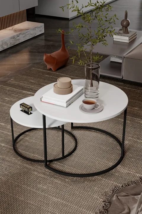 Bade 2-Piece Round Coffee Table - White