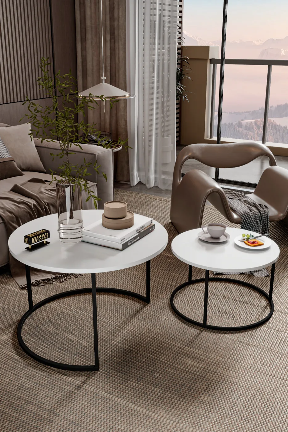 Bade 2-Piece Round Coffee Table - White