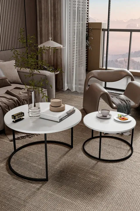 Bade 2-Piece Round Coffee Table - White