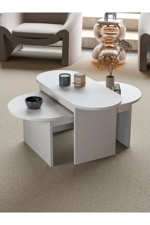 Setro 2-Piece Oval Coffee Table - White