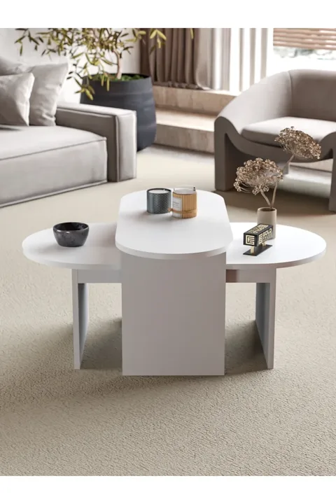 Setro 2-Piece Oval Coffee Table - White