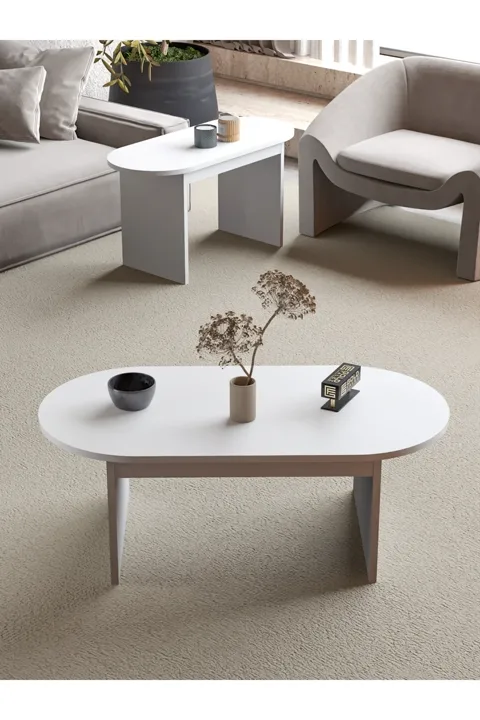 Setro 2-Piece Oval Coffee Table - White