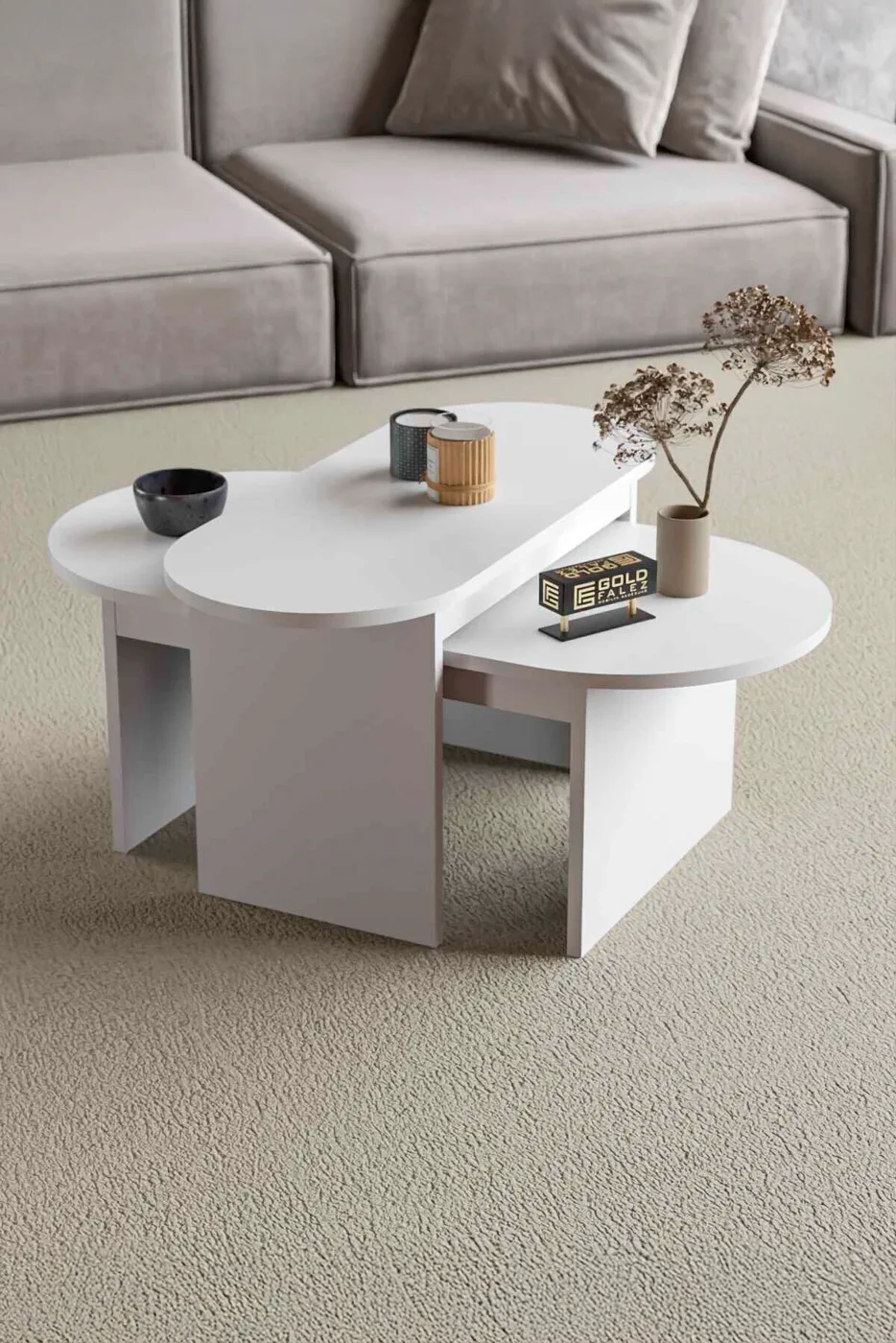 Setro 2-Piece Oval Coffee Table - White