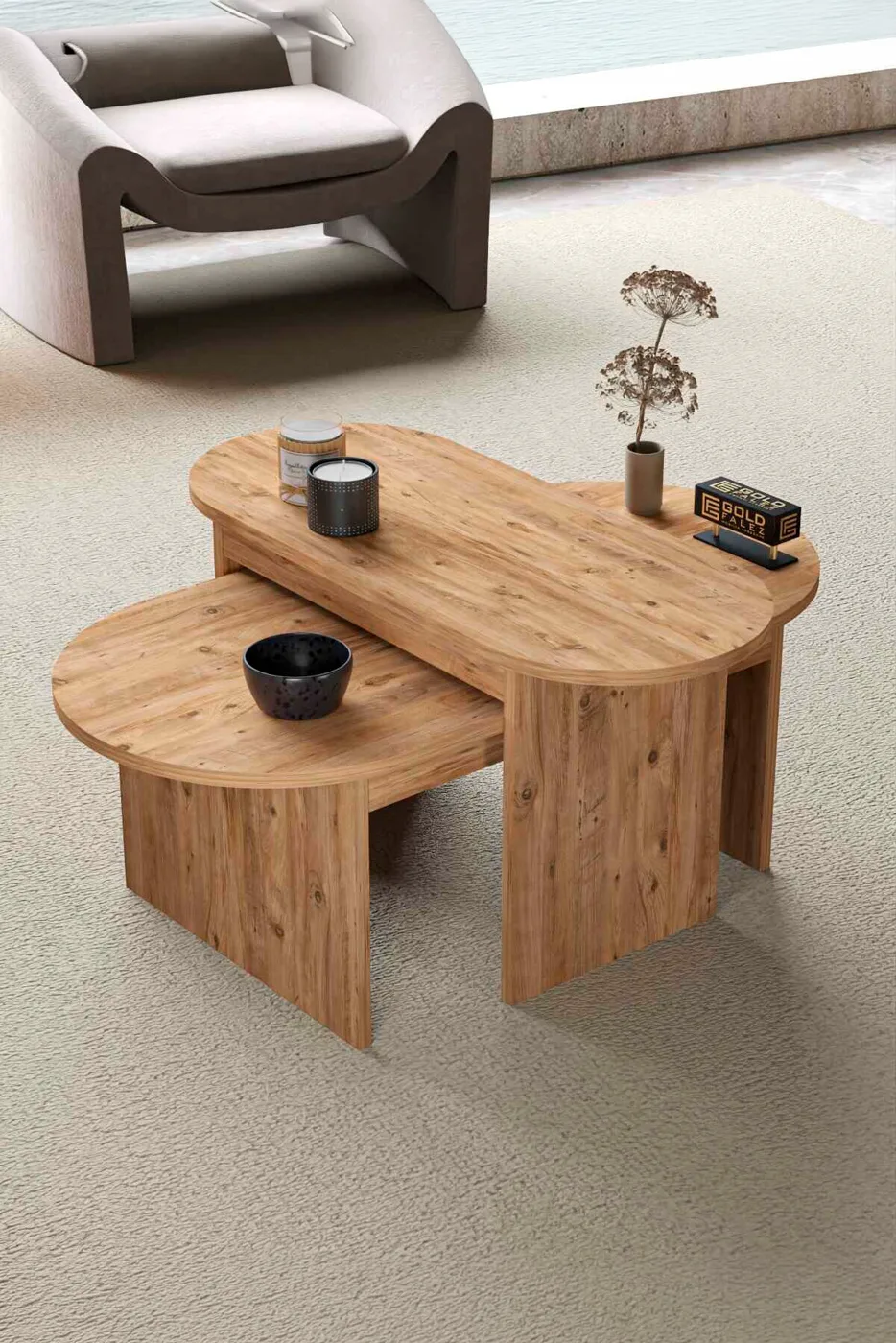 Setro 2-Piece Oval Coffee Table - Brown