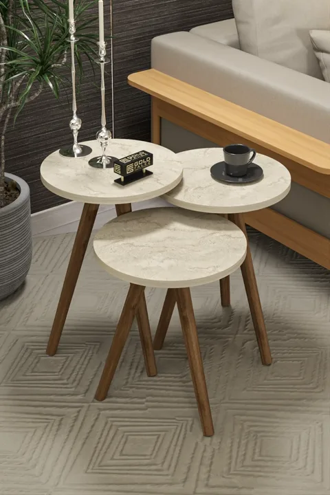 Turned Wooden Leg Oval Coffee & Nesting Table Set - Multicolour