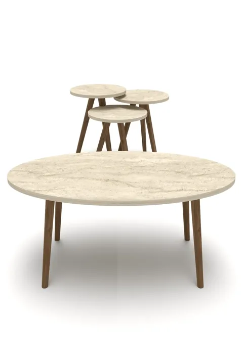 Turned Wooden Leg Oval Coffee & Nesting Table Set - Multicolour