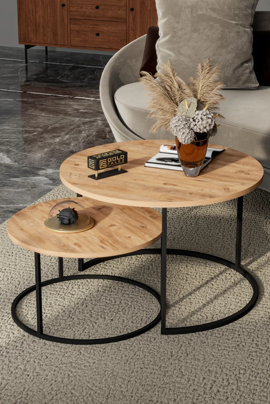 Bade 2-Piece Round Coffee Table - Brown