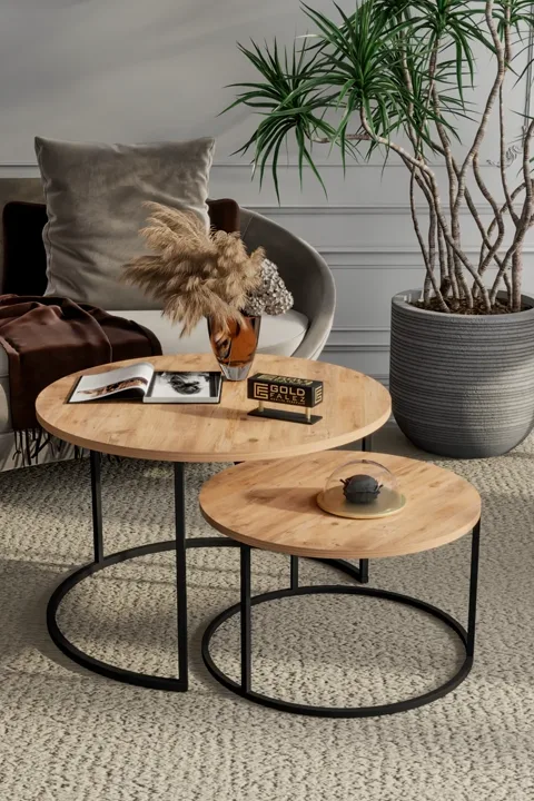 Bade 2-Piece Round Coffee Table - Brown
