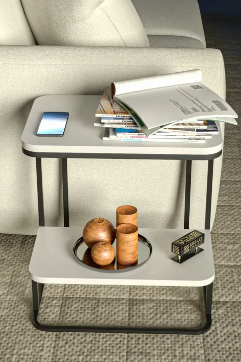 Double Metal Leg Rectangular Side Table - White