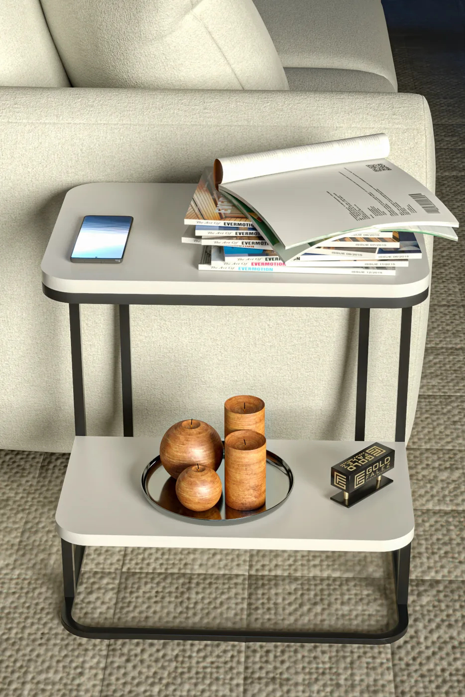 Double Metal Leg Rectangular Side Table - White