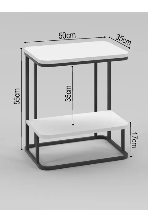Double Metal Leg Rectangular Side Table - White
