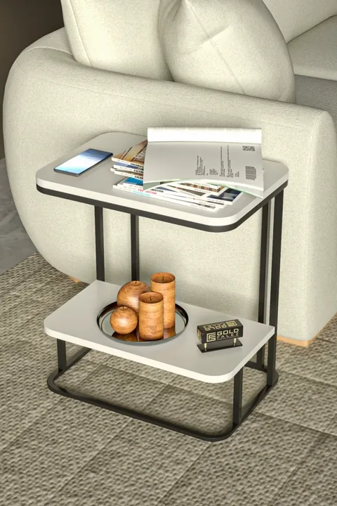 Double Metal Leg Rectangular Side Table - White