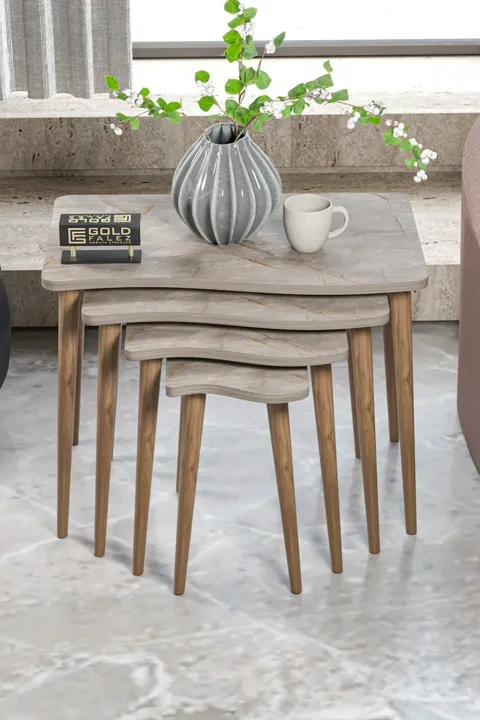 Turned Leg 4-Piece Square Nesting Table Set - Grey