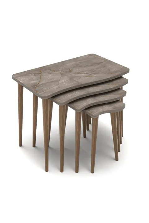 Turned Leg 4-Piece Square Nesting Table Set - Grey