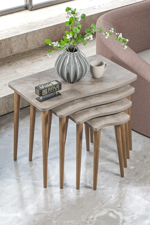 Turned Leg 4-Piece Square Nesting Table Set - Grey