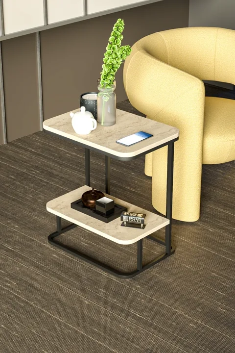 Double Metal Leg Rectangular Side Table - Ecru