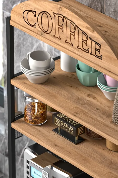 Metal Coffee Corner Kitchen Shelf - Brown