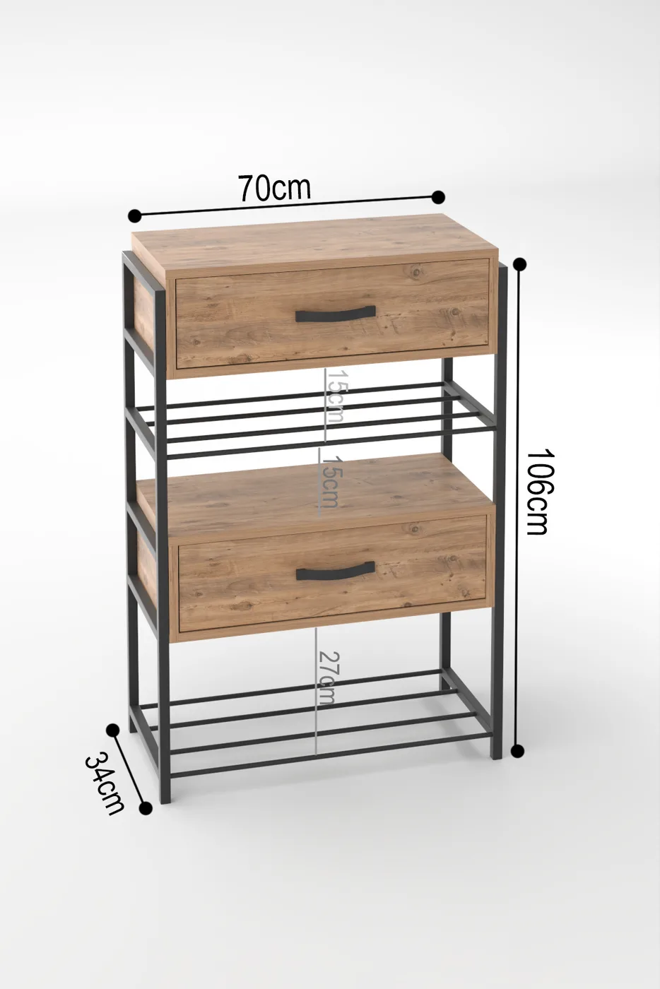 2-Door Wooden Shoe Cabinet Metal Frame - Brown