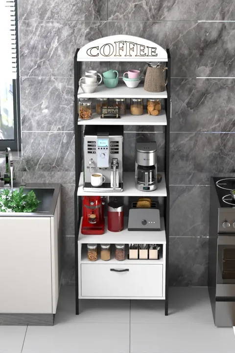 Metal Coffee Corner Kitchen Shelf - White